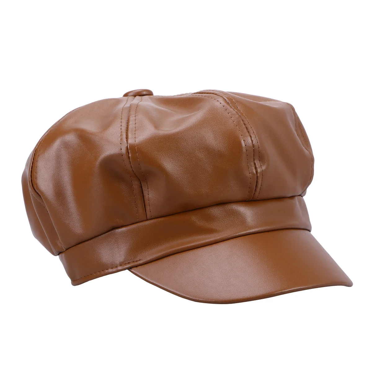 قبعة مثمنة كلاسيكية من البولي يوريثان باللون البني مقاس واحد تناسب معظم أزياء الشتاء والصيف للجنسين قبعة بيريه بلغت ذروتها #2
