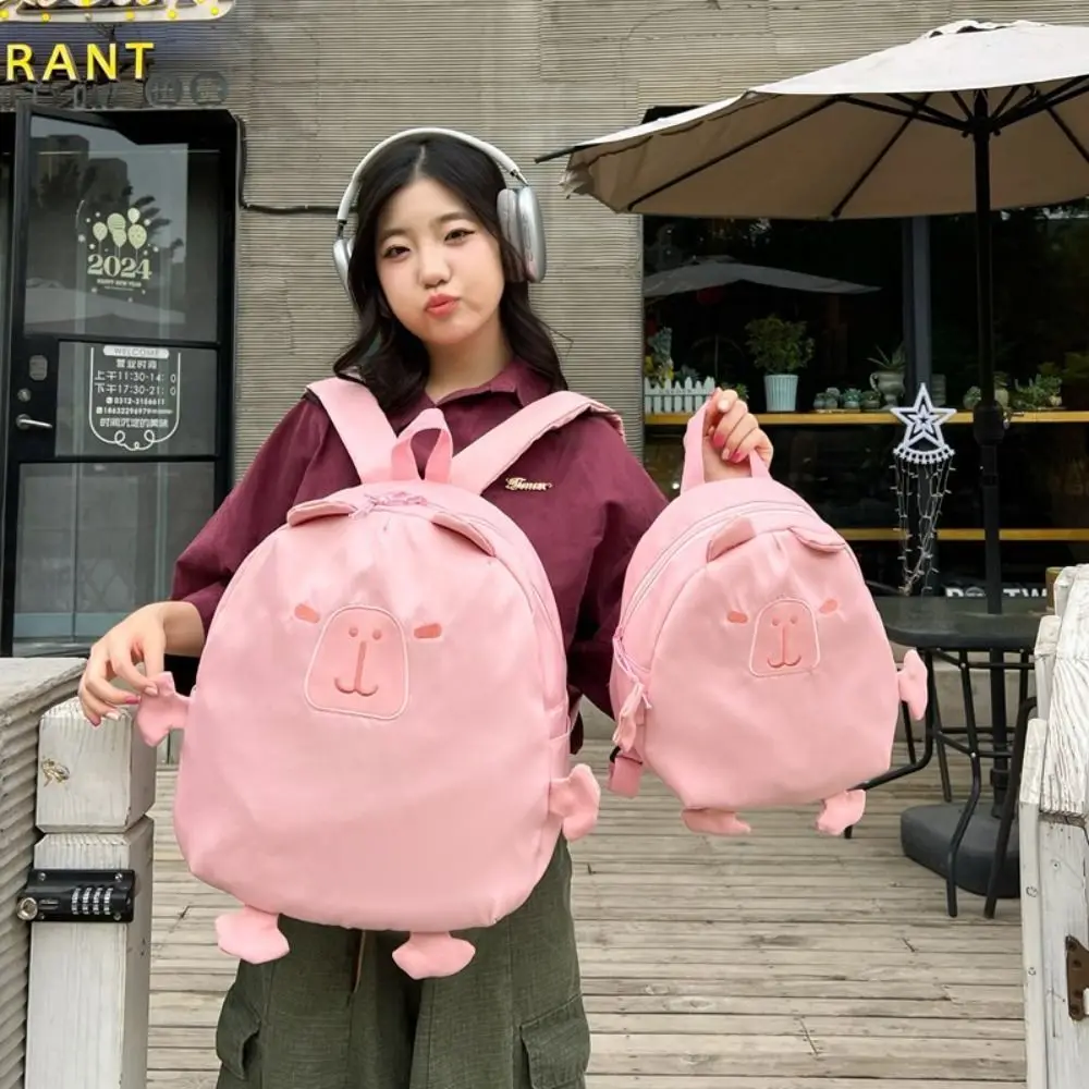 Mochila de nylon impermeável dos desenhos animados para crianças e meninas, mochila escolar de grande capacidade, cápsula rosa