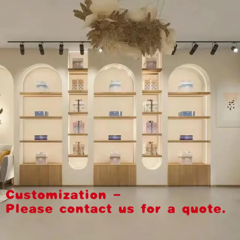 

Customize.Modern Luxury LED Display Rack Wooden Panel Wall Display Cabinet Retail Malls Supermarkets Living Rooms Hotels