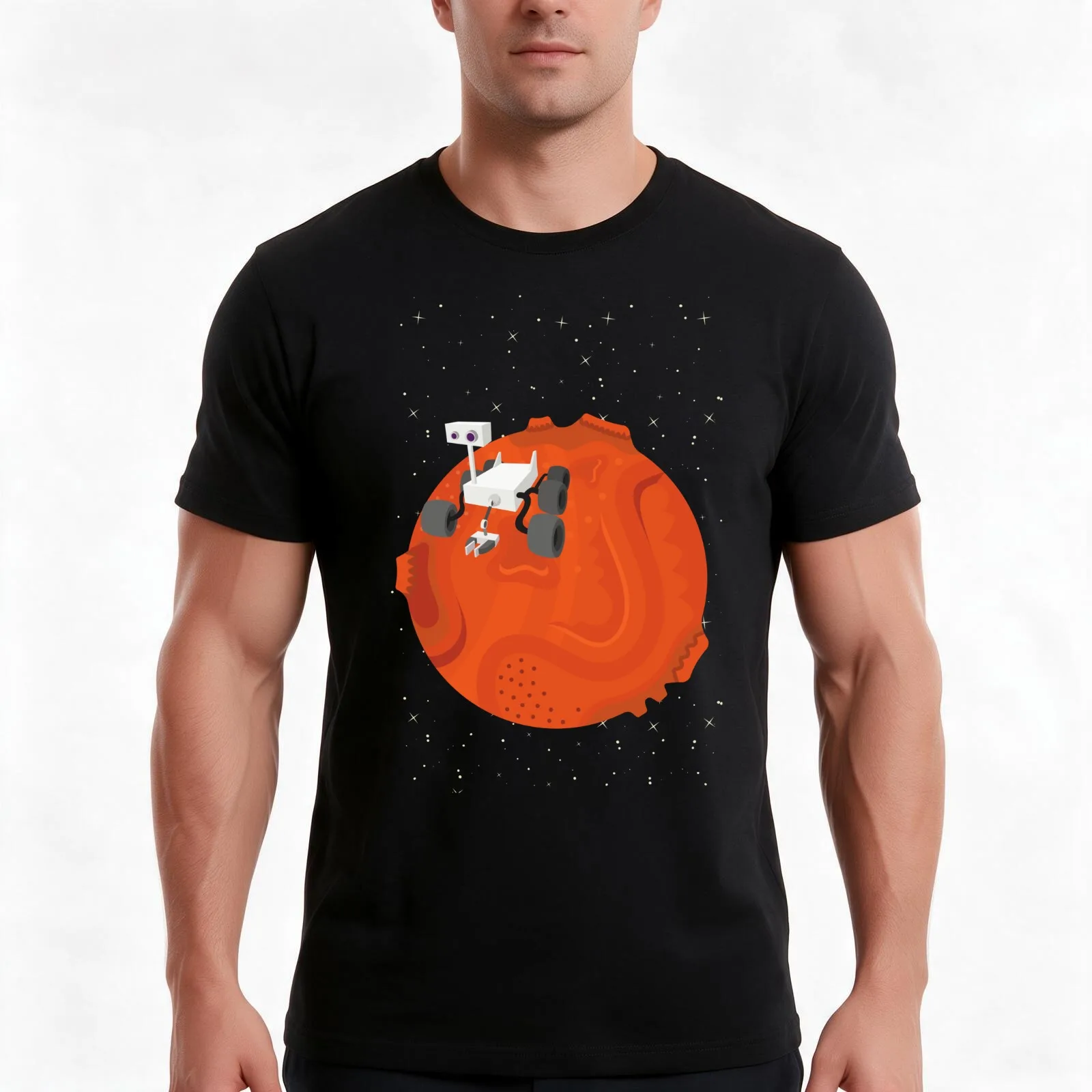 Mars rover T-Shirt, Summer Casual Cotton Tee, Oversized Streetwear Tops, Vintage Graphic Print, Loose Fit Short Sleeve