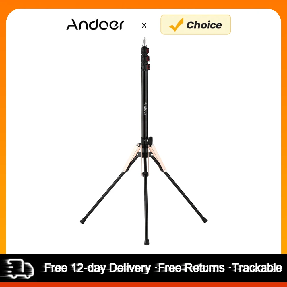 Andoer 190cm/74.8 Inch Portable Aluminum Alloy Photography Light Stand Reverse Folding Leg Stand 3-Section Flip Locks Design