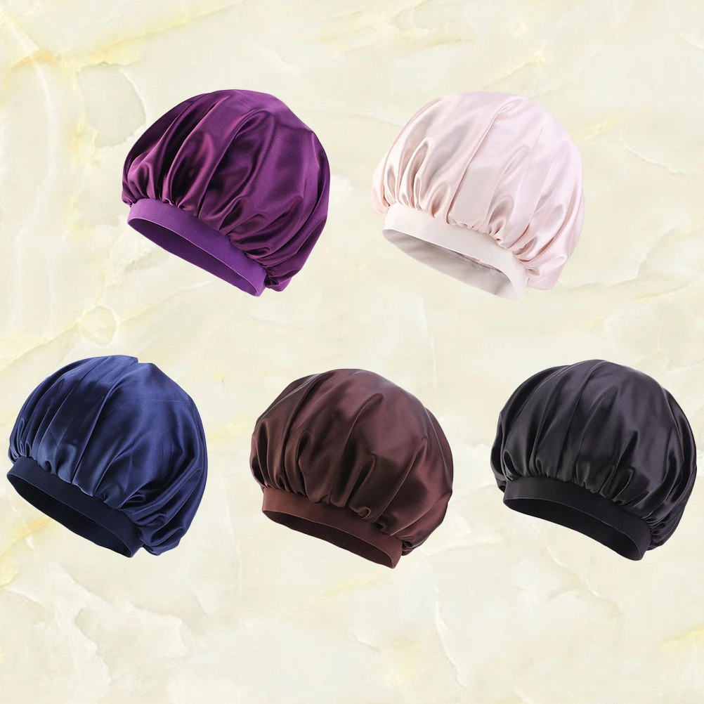 

5pcs Printed Sleep Cap For Women Loss Prevention Wide Brim Elastic Sleeping Hat Soft Lightweight Durable Home Use