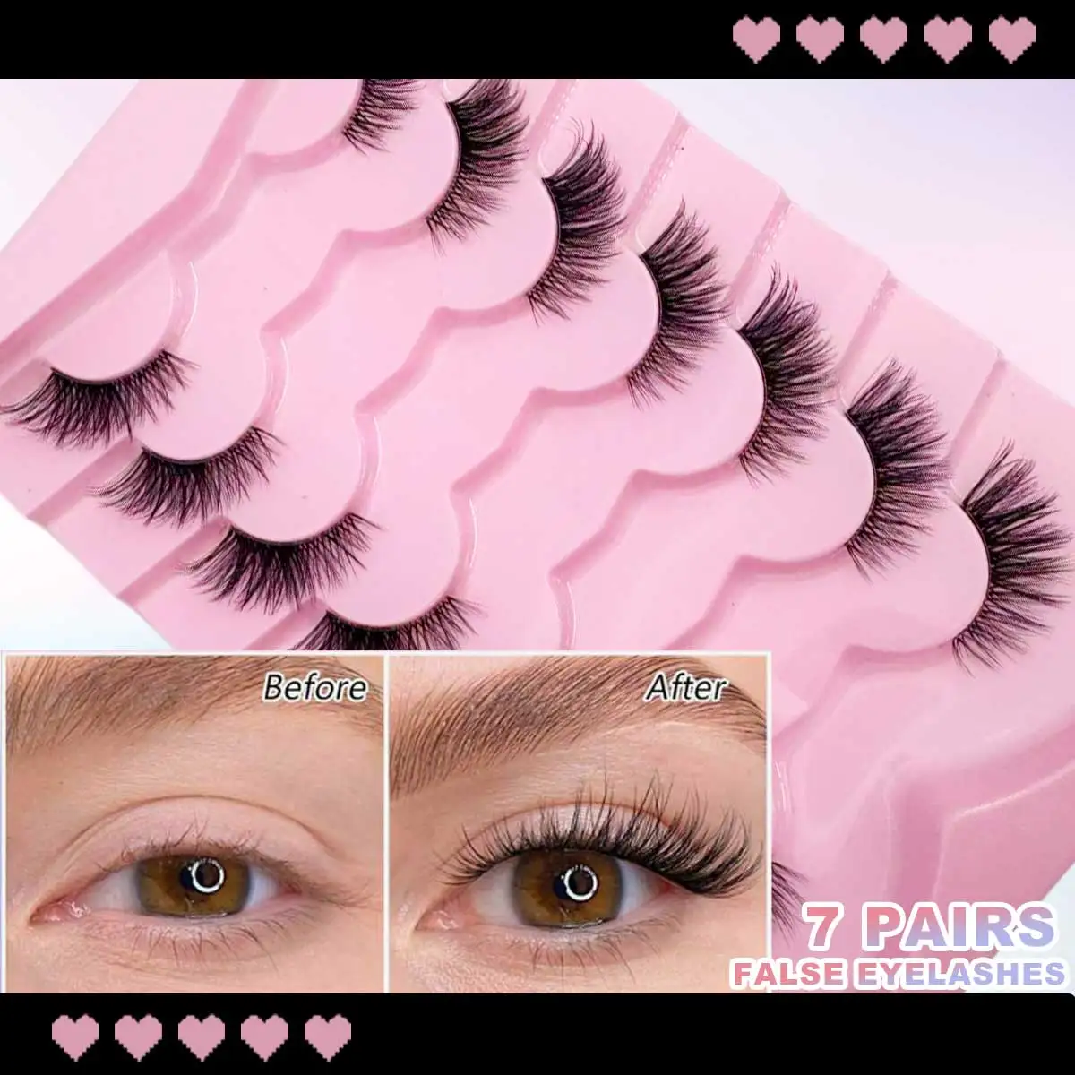 7 paia Mezze ciglia con ciglia naturali finte visone Fascia trasparente 3D ciglia finte soffici mini mezze ciglia super corte carine