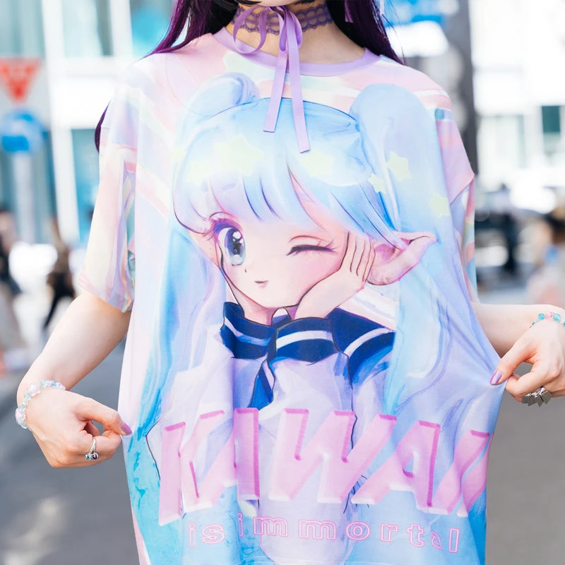 Summer Latest Trendy Girls All-over Print Short Sleeves Kids/Adult Harajuku-style Plus Size Loose Breathable Cute 2yk T-Shirts