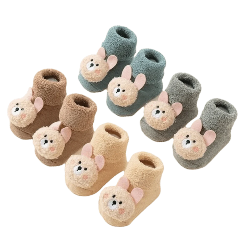 

Soft Cartoon Bear Baby Socks Thicken Cotton Non-Slip Grips Design Winter Booties Breathable Thermal Stocking for Indoor Play