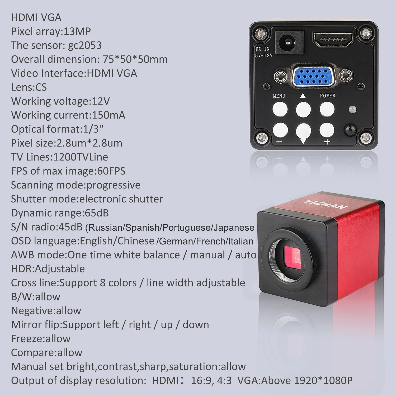 Imagem -02 - Zoom 150x Microscópio Industrial Full hd Câmera Ccd Porta Vga e Hdmi Suporte de Metal Ajustável Solda Pcb Reparação Telefônica