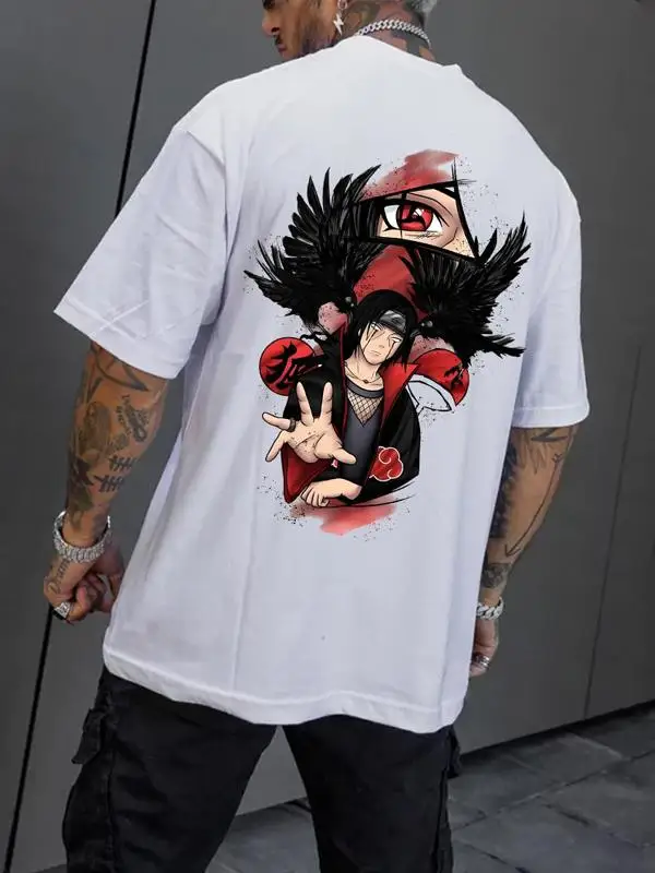 

Naruto Uchi Bo Itachi Personality Printed Short Sleeve T-Shirt Men's Crew Neck Summer Loose Plus Size Heavy T-Shirt