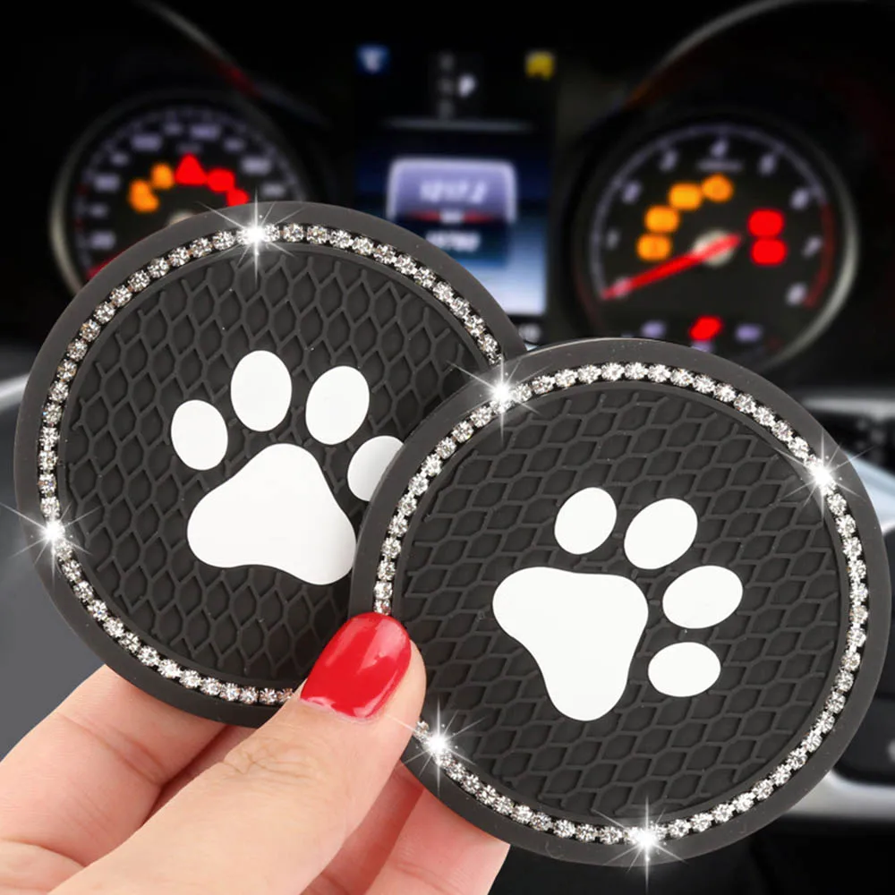 Porte-gobelet antidérapant en silicone avec patte de chien, tapis de voiture, coussin de gobelet à eau Bling, diamant et biscuits, accessoires de voiture, décoration intérieure