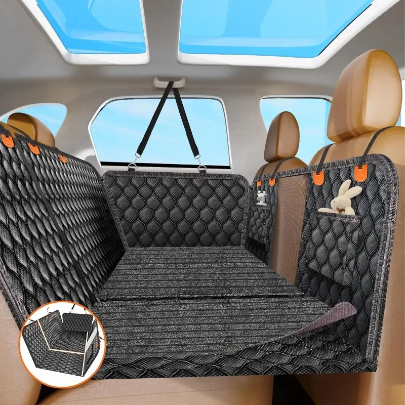 

Back Seat Extender for Dogs with Non-Slip Mat, 40/60 Split Dog Car Seat Cover for Backseat Hard Bottom 100% Waterproof