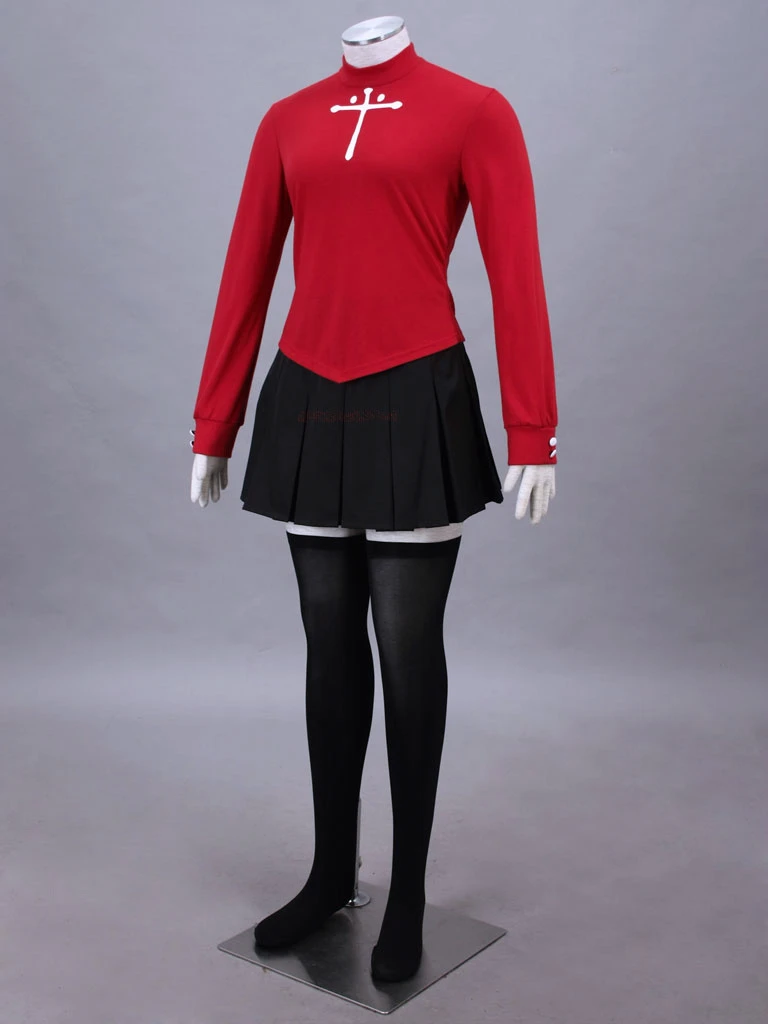 Anime Fate Stay Night Tohsaka Rin Cosplay Costume For Adult Plus Size Red Shirt Skirt Stocking Hairpins Set