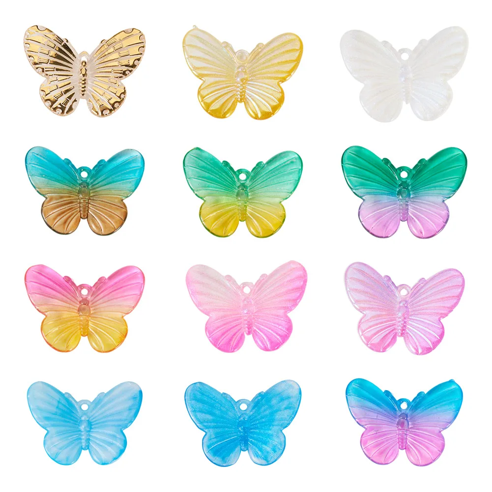 

24Pcs Gradient Acrylic Butterfly Pendants AB Color Plated Animal Insect Charms For Earrings Necklace Hairpin Diy Jewelry Crafts