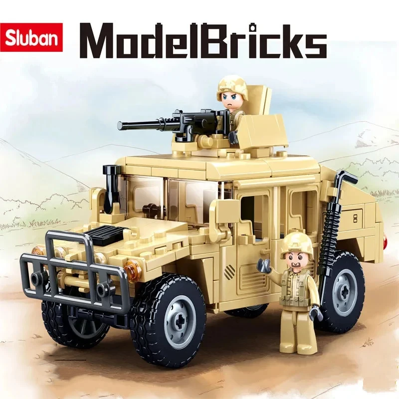 Sluban 265PCS WW2 Military SWAT H2 Assault Vehicle Building Blocks Army Soldier Armor Car Model Bricks DIY Toys Gifts For Kids