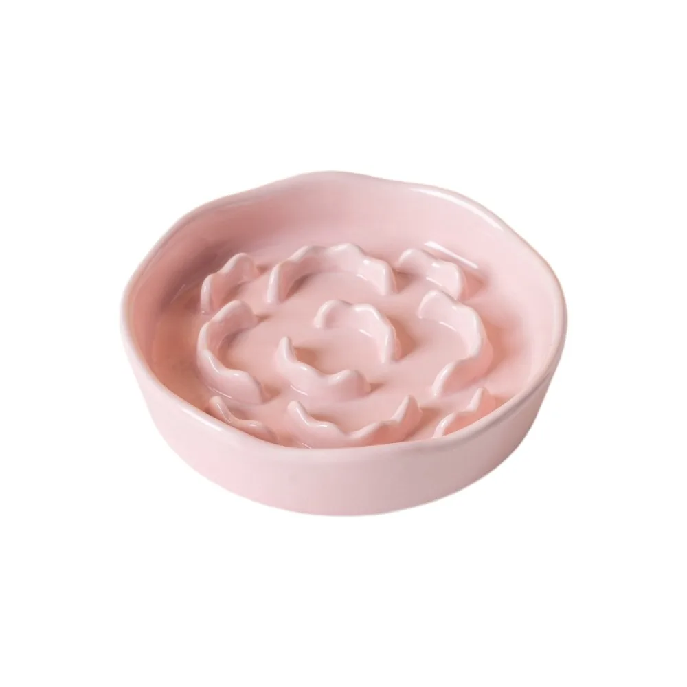 Ceramic Cat Slow Feeder Bowl Anti Tipping Non-slip Dog Food Water Container Stable Anti Vomiting Cats Feeder Basin Wet Dry Food