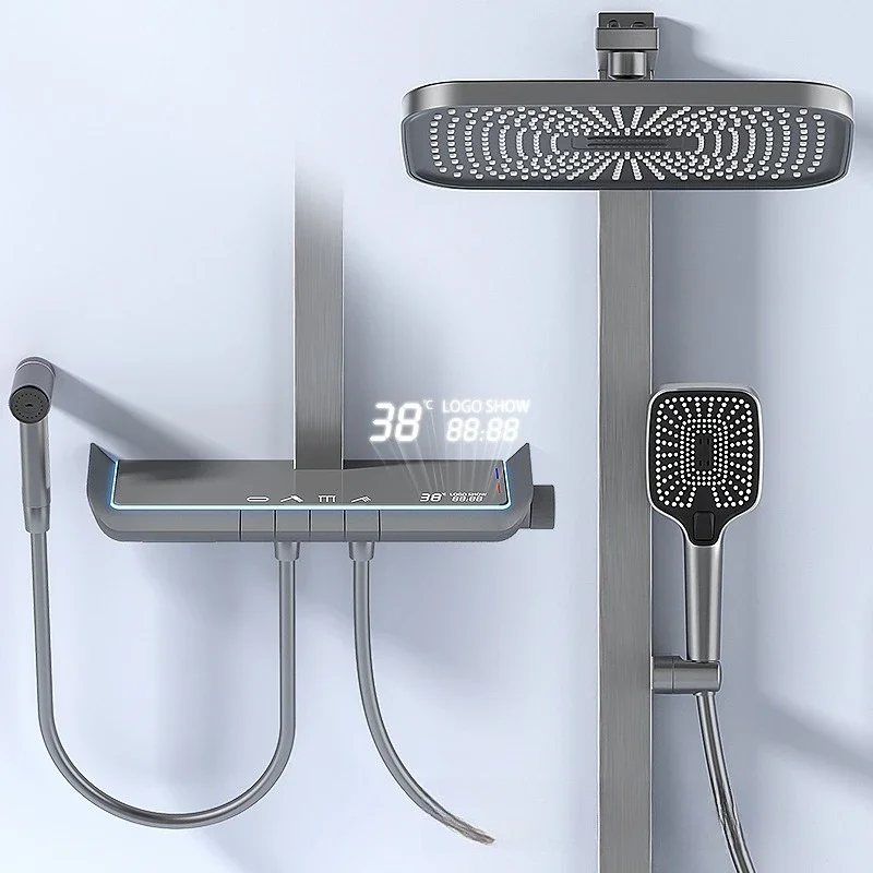 #White Shower Set, Full Copper, Hot and Cold, Home Use, Top Spray, Creamy Style, Multi-Function, Rabbit Design, Bathroom Fixture