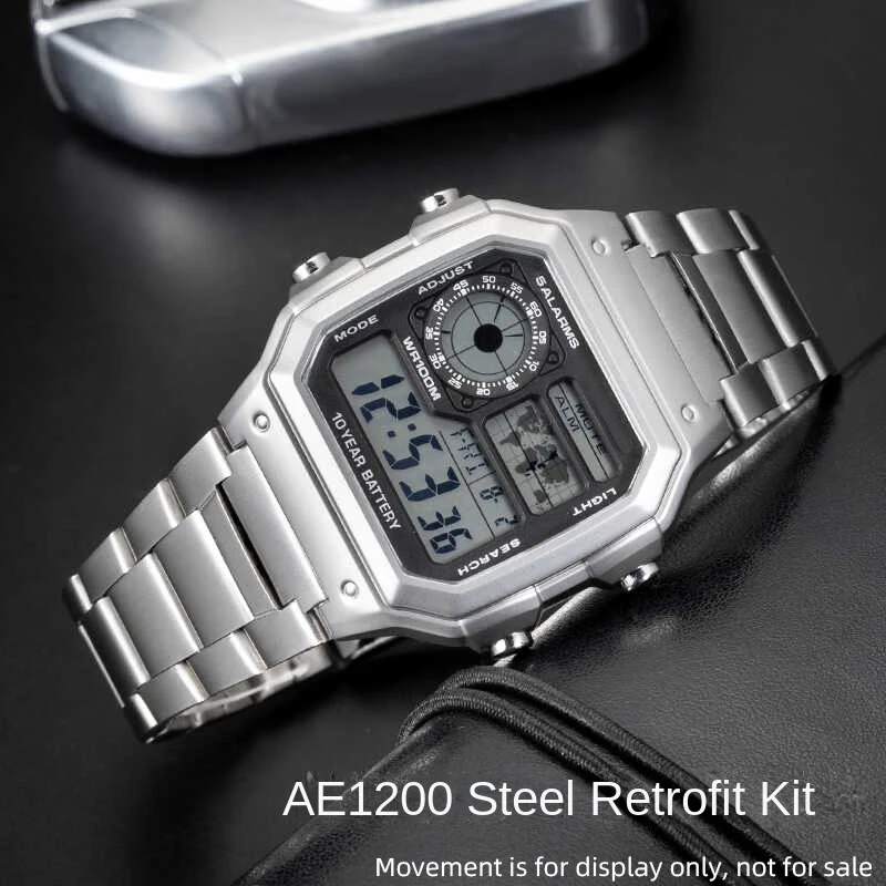 

AE1200 MOD case for Casio 3299 AE-1200 case women's men's stainless steel bezel silver metal case AE1200 waterproof ring screws