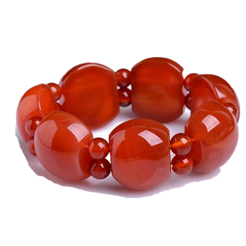 Nice Red Agate Bangle Bead Bracelet Rosary Amulet Nature Chalcedony Gemstone Festive Man Talisman