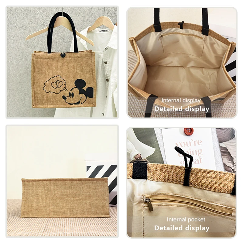 Disney Mickey Mouse Tote Bag Cartoon Shoulder Bag Large Capacity Lady Commute Handbag Student Portable Book Storage Shopper Bags