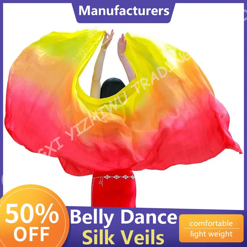 Hand Made Women Pure Natural Chinese Belly Dance Silk Veils Dancing Hand Scarves Accessories