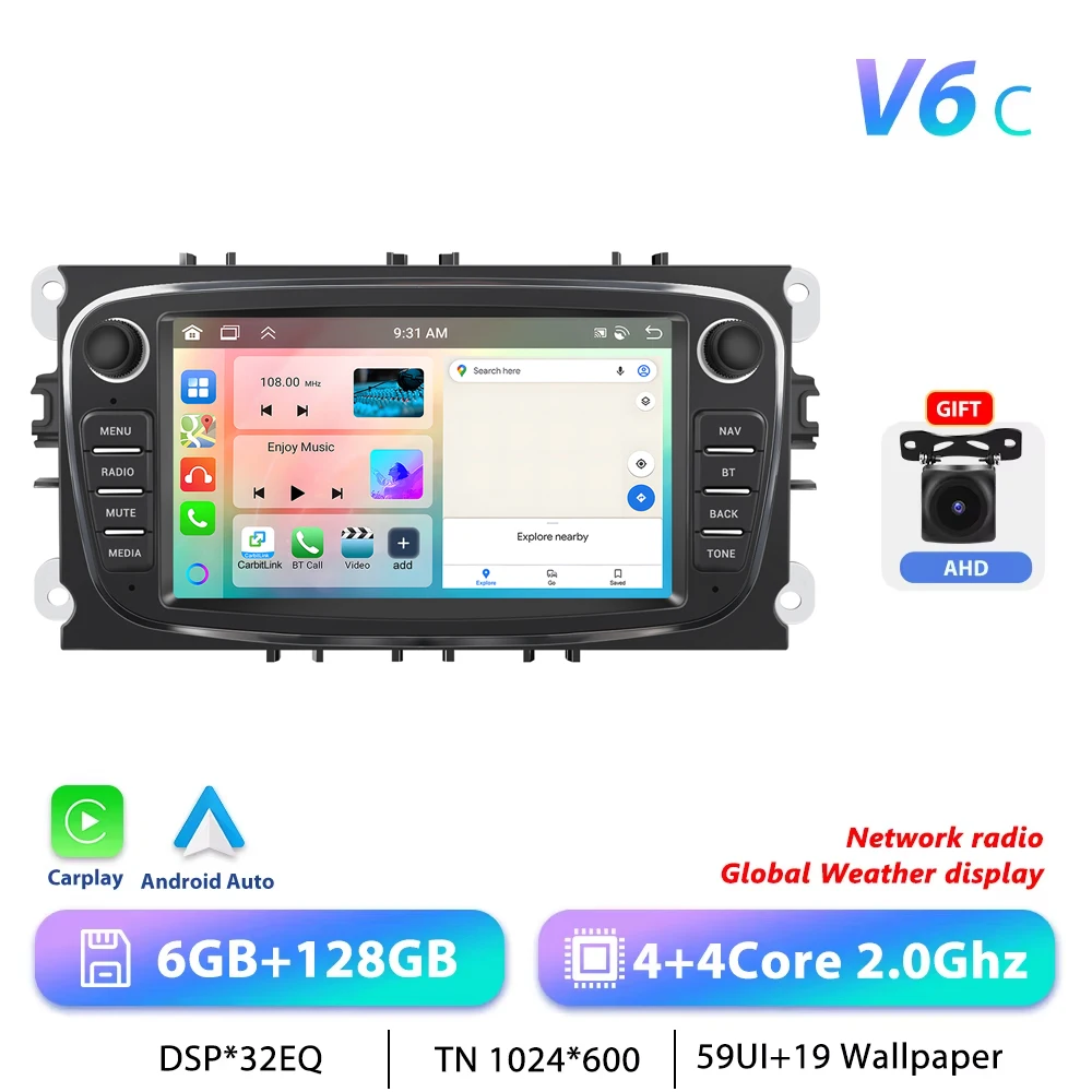 Carplay Android Radio Voor Ford Focus 2 2008-2011 S-Max Mondeo Galaxy C-Max Auto Multimedia Speler Gps Stereo Intelligent Systeem - afbeelding 1