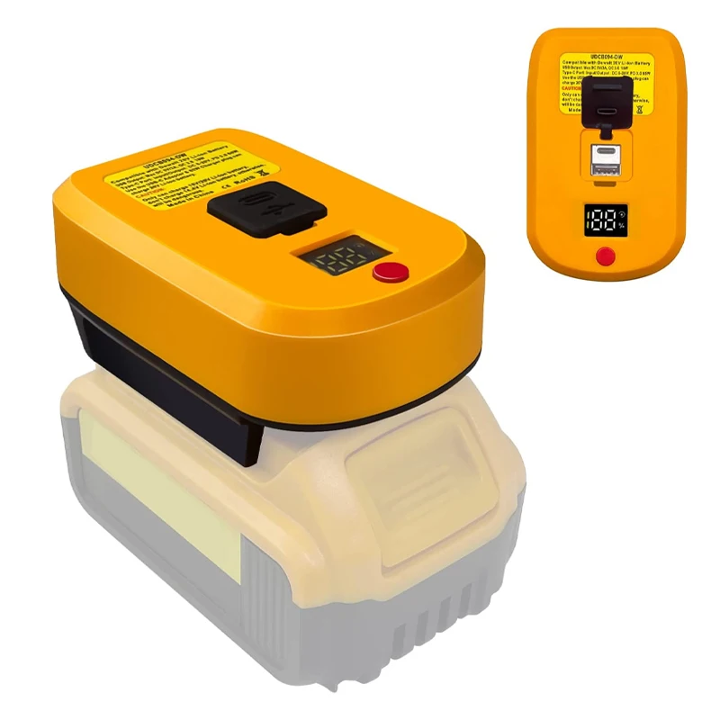 For Dewalt 18V 20V Li-ion Battery Charger Adapter,Portable Power Source USB Charger for Dewalt with Type-C LCD Display