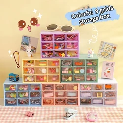 Kawaii Color Desktop Drawer 9 Grids Multi-functional Storage Box Organizer Ins Cute Girl Jewelry Sundries Desk Organizer Boxes