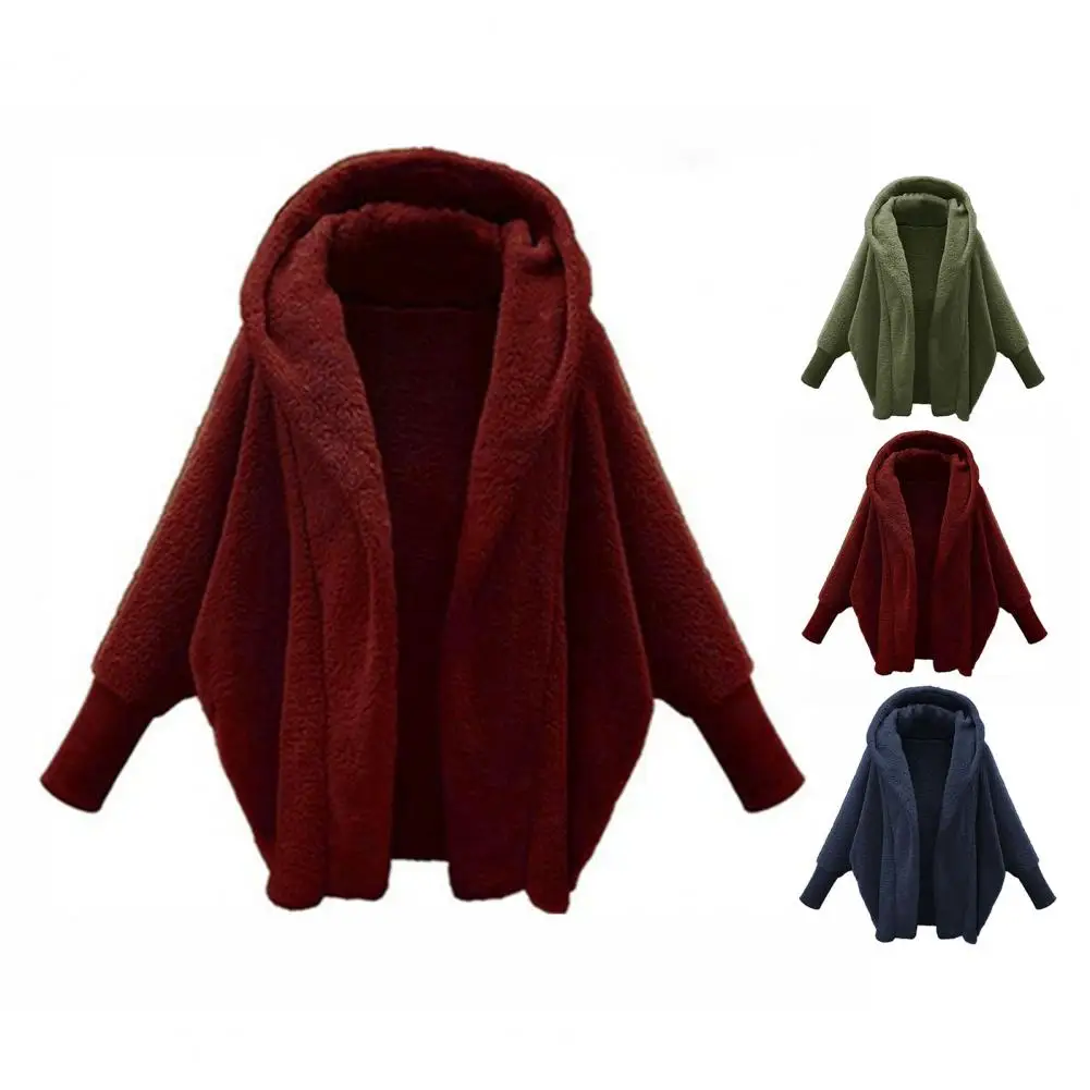 Manteau en Peluche Épais et Chaud pour Femme, Veste à Capuche et Manches sulf, Couleur Unie, Collection Automne Hiver