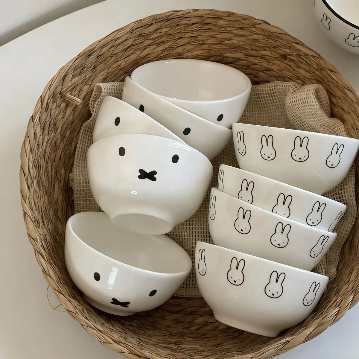 Anime Cute Miffy Simple Ceramic Tableware Bamboo Hat Plate Dish Bowl Household Use Cartoon Lovely Sense of Luxury Good Looks