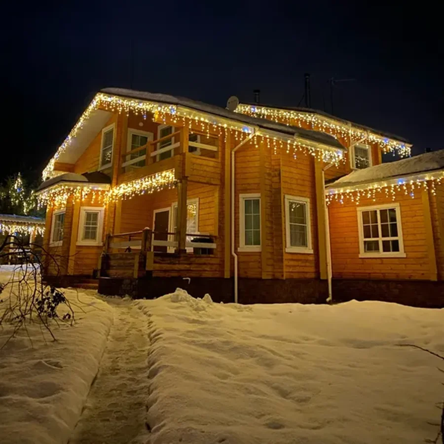 decoração de natal estilo estrelado levou icicle luzes de corda com strobes cintilantes (branco quente + strobe branco fresco) 4M (W) * 0.4/0.5/0.6M(H) UE / US Plug Safety Power Operator Véspera de Ano Novo 2025 Para C