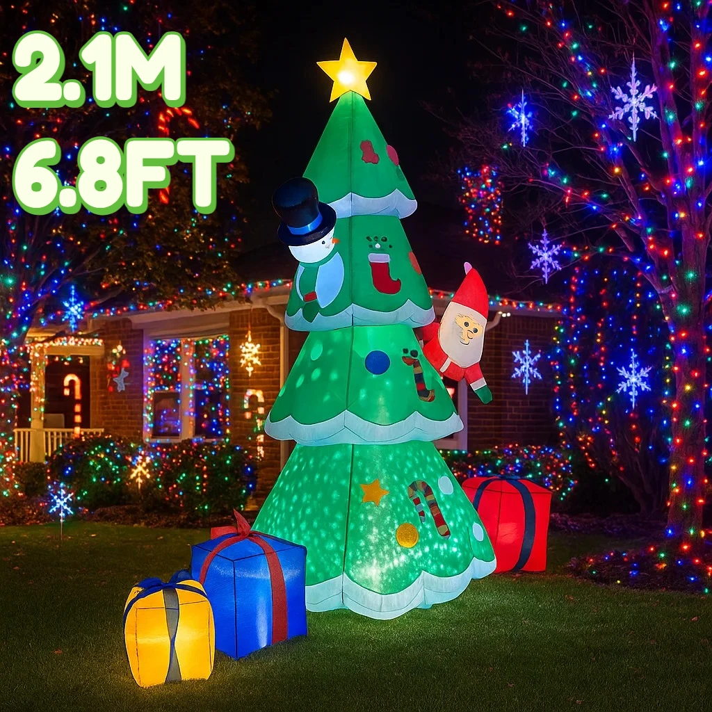 

2.1M/6.8FT Christmas Tree Snowman Santa Claus Inflatable Model Christmas LED Lights Outdoor Holiday Decor Yard Holiday Party Toy