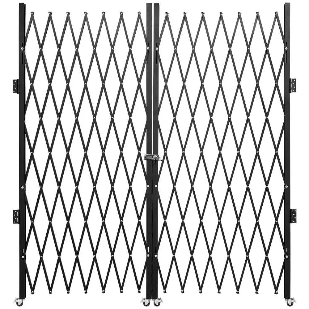 

Double Folding Security Gate:7.1'Hx12.5'W Steel Accordion Expanding 360°Rolling w/Keys