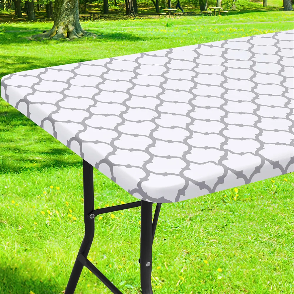 Olanly Rectangle Table Cover 30x72 Backed Vinyl Tablecloth Waterproof Elastic Table Cloth For Party Decor Picnic Camping Outdoor