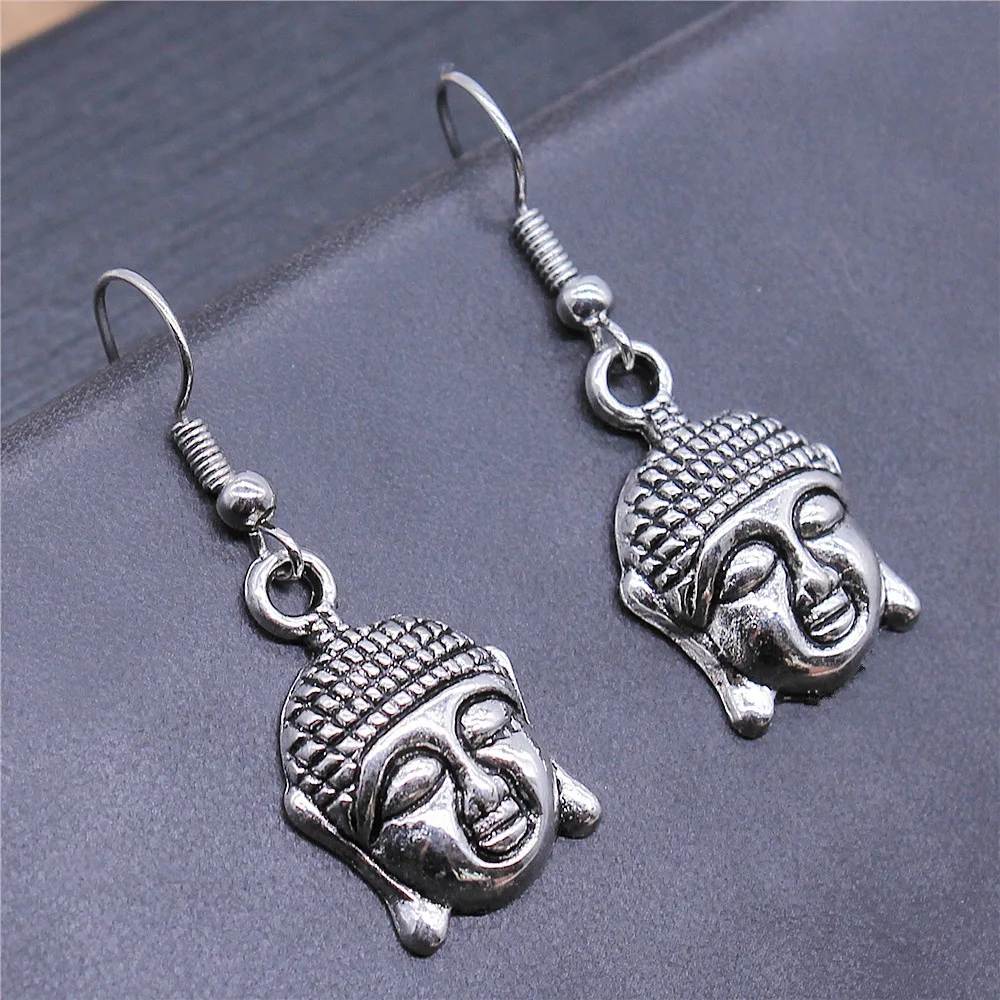 Fashion Handmade Simple Design Antique Silver Color Buddha Pendant Earrings Dropshipping Drop Earrings