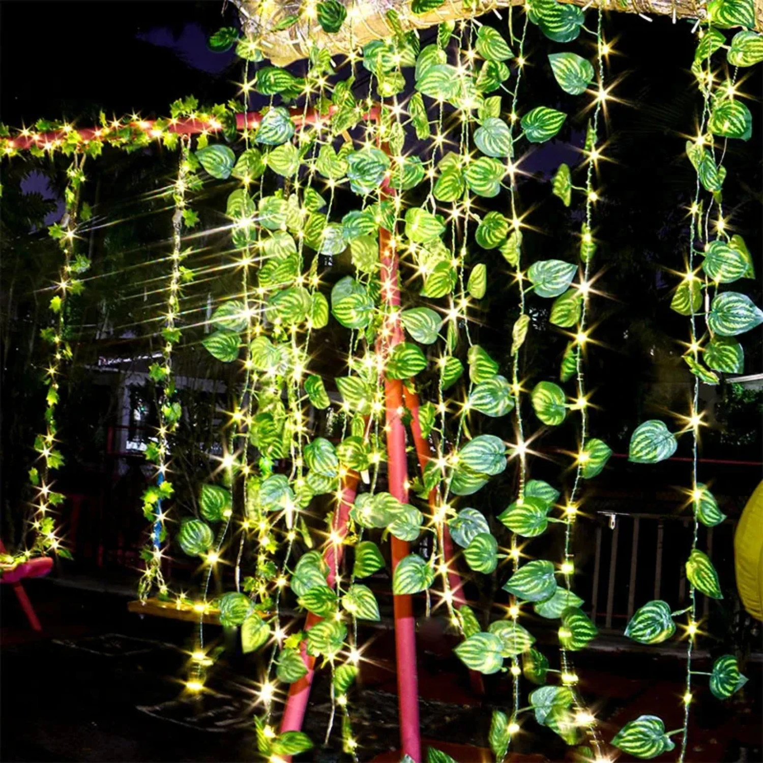 Solar Ivy Green Leaf Fairy Garland String Lights - Eco-Friendly Waterproof Yard Garden Wedding Decoration. Illuminate outdoor sp