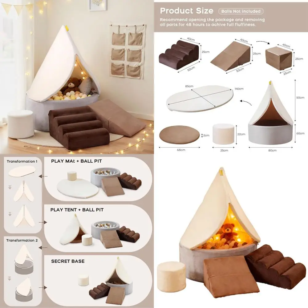 Super Large Toddler Ball Pit with Climbing Toys, 4-in-1 Foam Blocks Playset, Indoor Soft Play Gym for Crawling, Climbing & Imagi