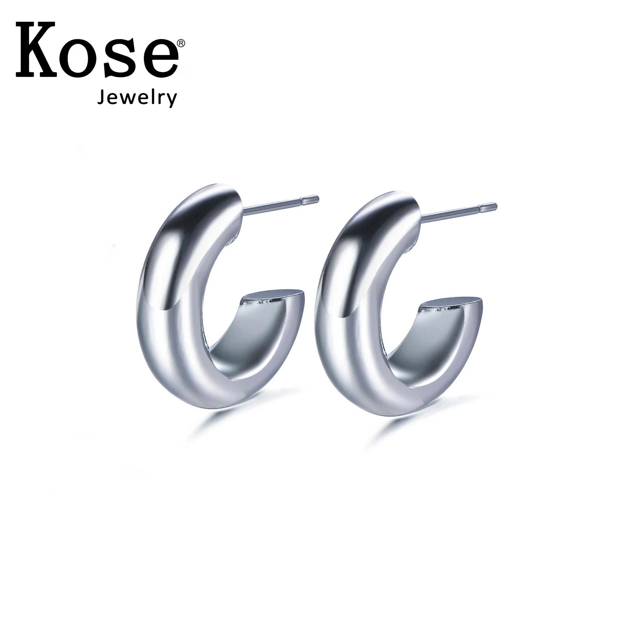 KOSE 14K Gold Silver C-Shaped Hoop Earrings Circle Round Huggie Hoops Stacked Ear Jewelry For Women