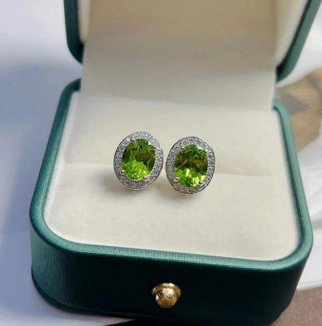 

Natural Peridot Sterling Silver Stud Earring 3.6 Carats Genuine Birthstone oval shape