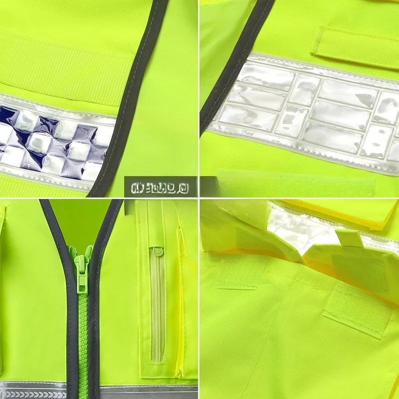 High Visibili Reflective Ox Cloth Vest Thiened Trfic High Speed Rescue Warning Securi Vest Multi ket Waterproof