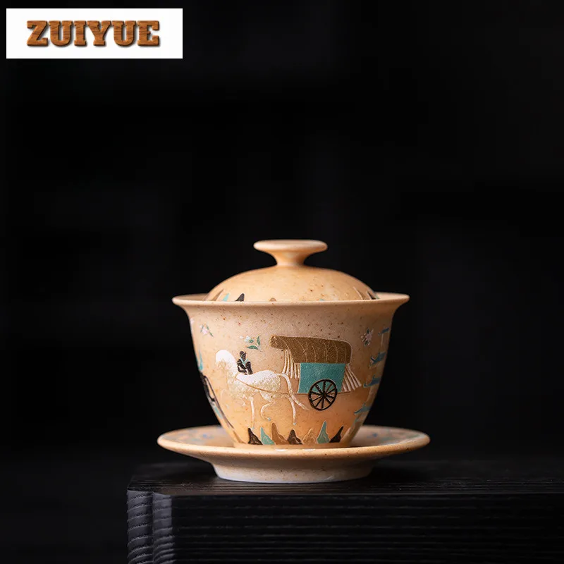 150ml Chinese Dunhuang Apsaras Gaiwan Creative Gharry Not Hot Tea Tureen Aesthetic Tea Maker Cover Bowl Drinkware Ornaments