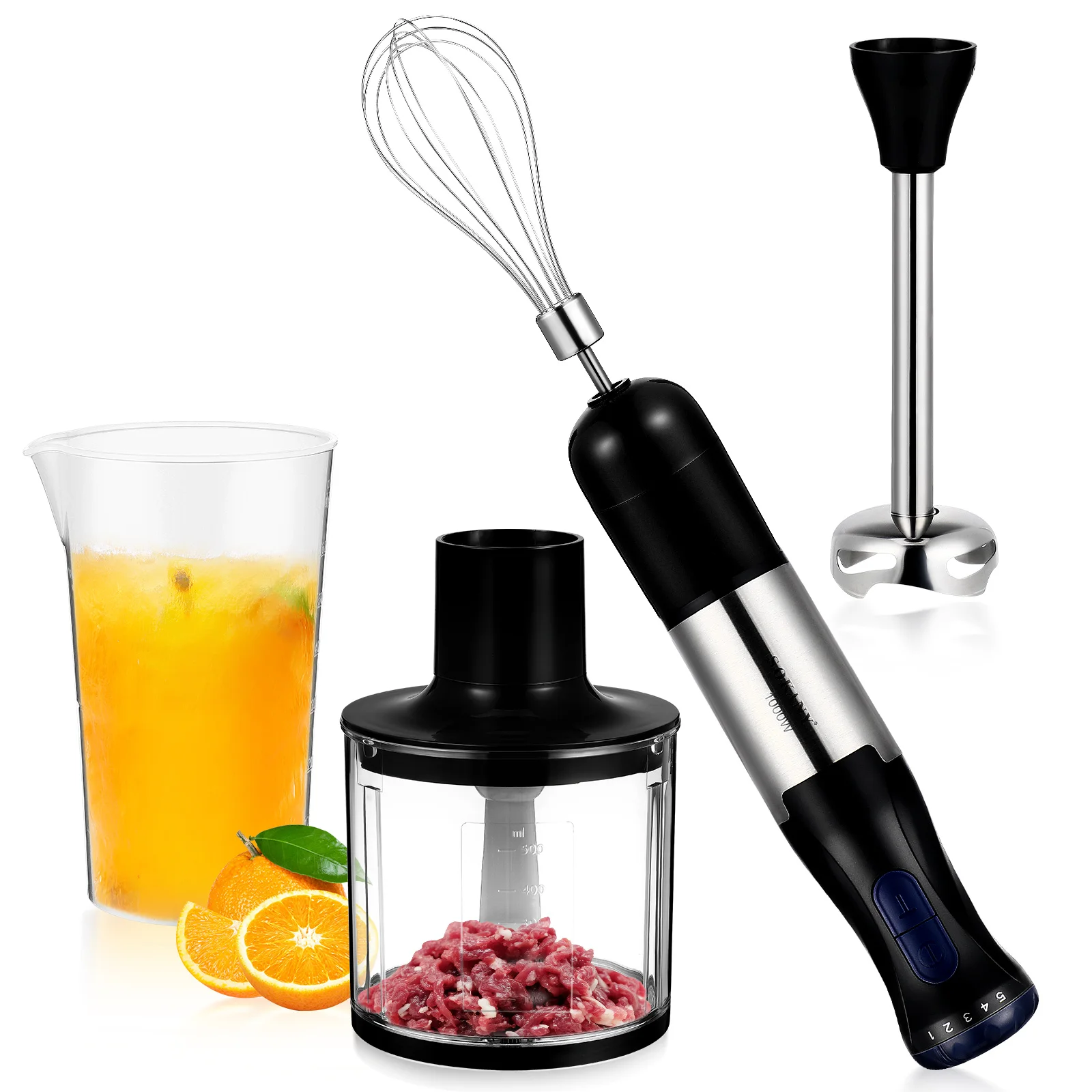 

4-in-1 Multifunctional Hand Blender Mixer Electric Handheld Whisks For Cooking Fruit Abs 304 Stainless Steel