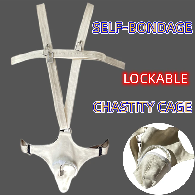 BDSM Male Chastity Belt Canvas Men Self Bondage Device Lockable Harness Straps