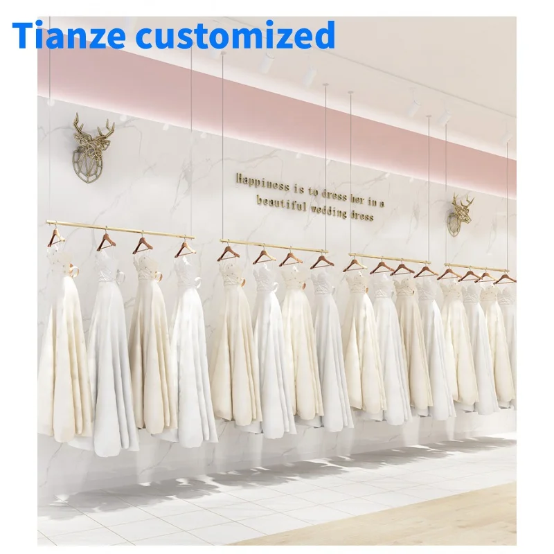 (Customized) wall mounted dress display rack adjustable wedding dress shelf clothing rack rail garment shop