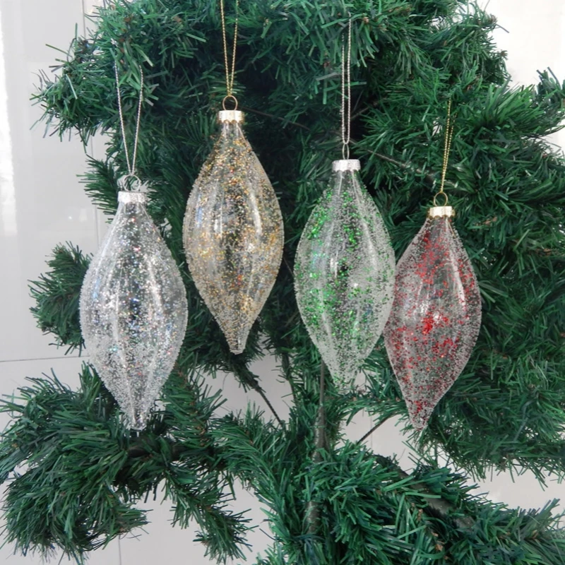 8pcs/pack 7*13cm Different Color Dots Cone Shaped Transparent Glass Pendant Christmas Day Hanging Ornament Decorative Handmade