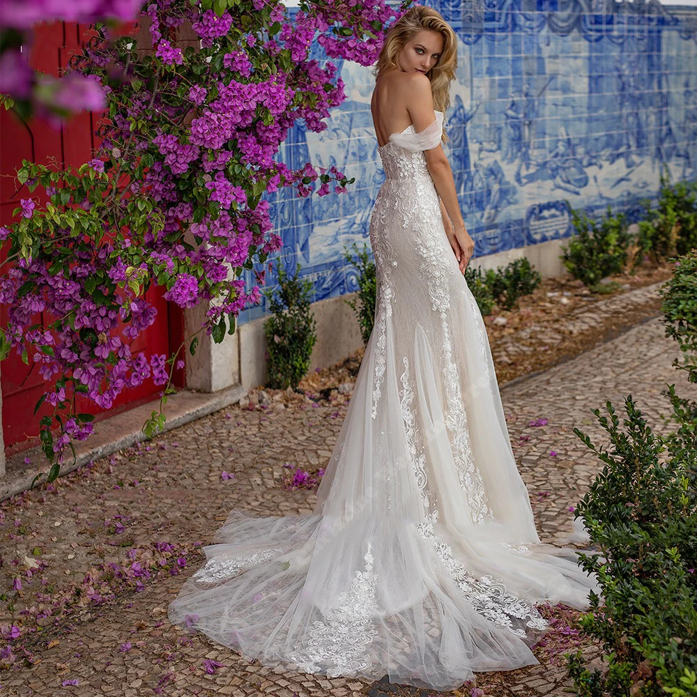 Vestidos De novia bohemios De tul para mujer, hombros descubiertos, apliques De encaje, vestidos De novia De princesa, Vestido De sirena Sexy, el más nuevo