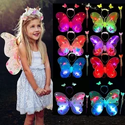 3Pcs/Set Double Layers Girls Led Flashing Light Fairy Butterfly Wing Wand Headband Costume Toy Gift