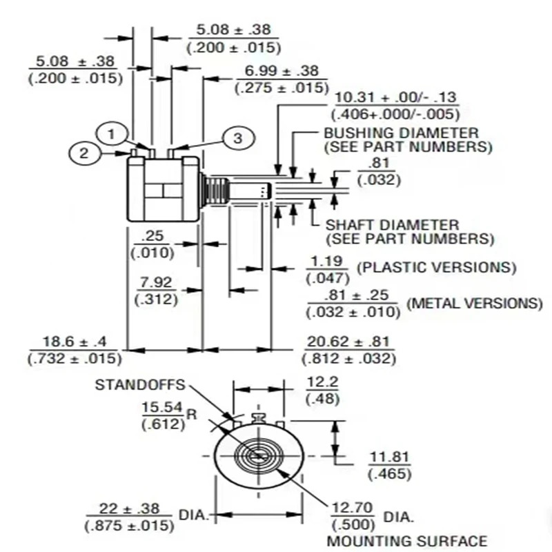 Imagem -06 - Kit Potenciômetro Ajustável Multi-turn Resistência sem Fios 500 1k 2w 5k 20k 50k 100k Ohm Tampa do Botão 10k 2w 1pc