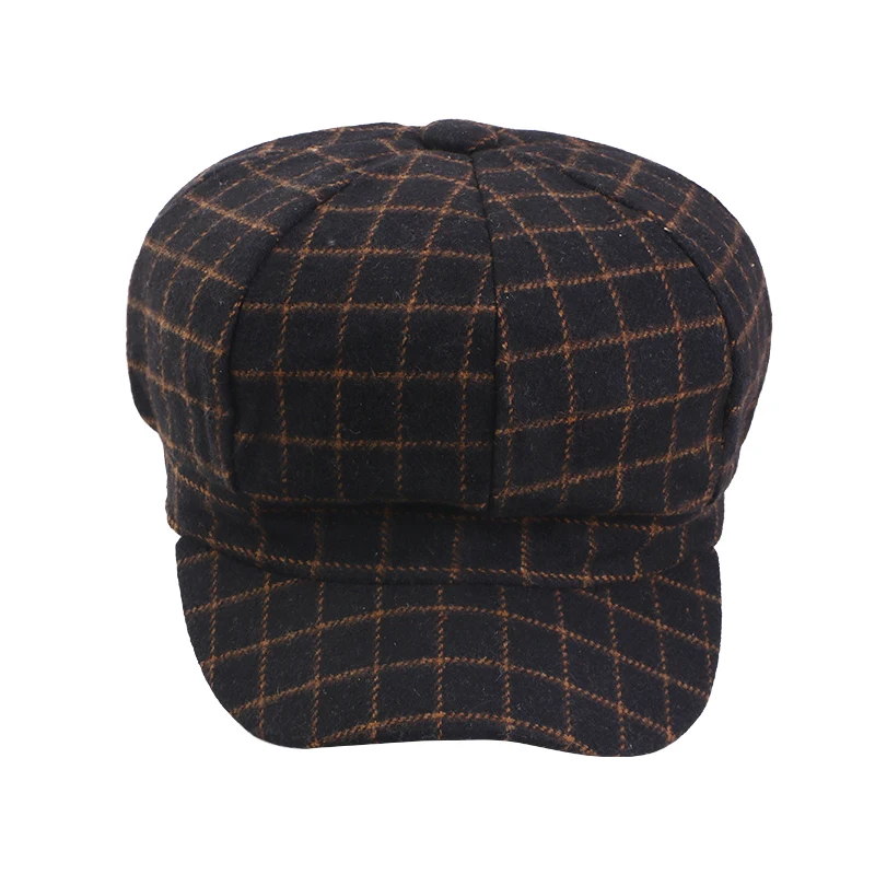 Neue britische Vintage-Newsboy-Mütze mit breiter Krempe, karierte achteckige Baskenmütze, Damen-Malerkappe, elegante Retro-Mütze für den Außenbereich – Detail 5