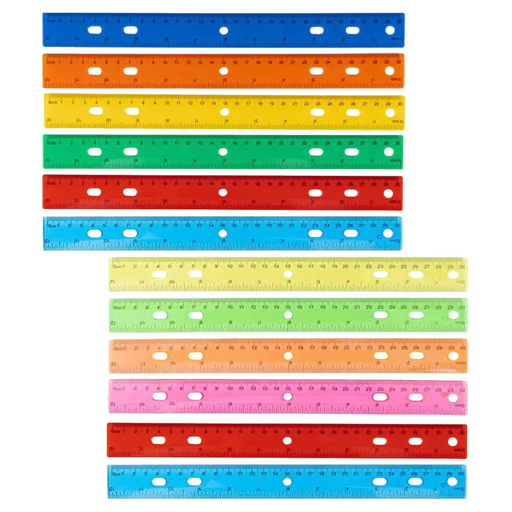 12pcs Plastic Straight Ruler 30Cm Colorful Measuring Tool For School Office Classroom Drawing Students Architecture Metric Ruler