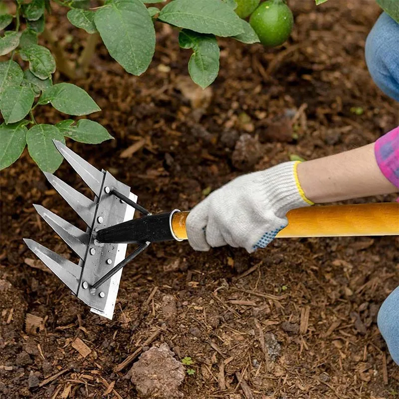 2/3/4/5/7 Teeth Garden Rakes Weeding Tool Hand Agricultural Nail Harrow Metal Harrow Effortless Soil Turning Farming Tools #4