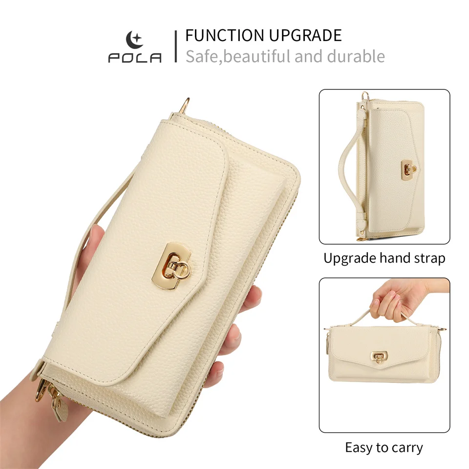 Wallet Crossbody Lanyard Case For iPhone 15 Pro Max 14 Plus 13 12 Mini 11 Fashion Detachable Zipper Handbag Card Holder Cover