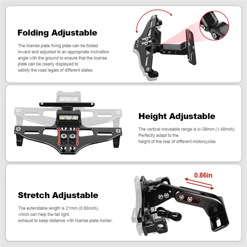 Imagen 2 del producto 2012-2024 para BAJAJ PULSAR n160 n250 rs200 ns200 200NS Pulsar 125 150 180 200 soporte para matrícula marco soporte luz LED
